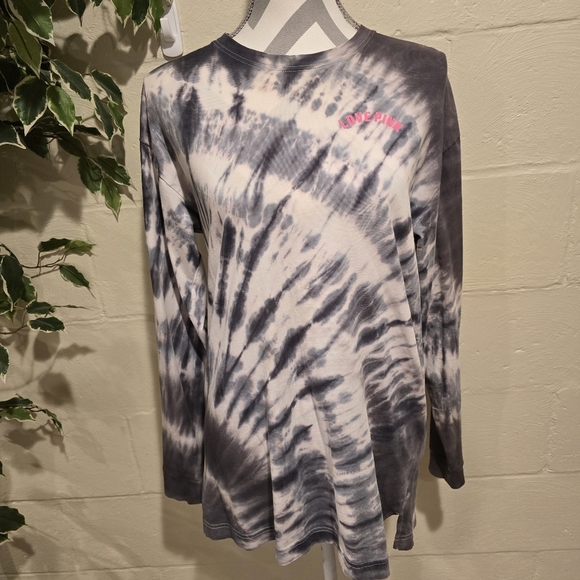 Victoria's Secret Tops - Victorias Secret PINK T Shirt Womens XSmall Tie Dye Gray Long Sleeve Open Back.